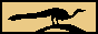 a pixelated drawing in black on a beige background depicting a small birdlike dinosaur